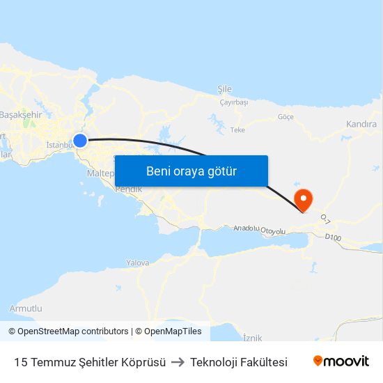 15 Temmuz Şehitler Köprüsü to Teknoloji Fakültesi map