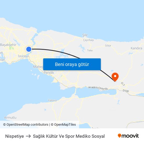 Nispetiye to Sağlık Kültür Ve Spor Mediko Sosyal map