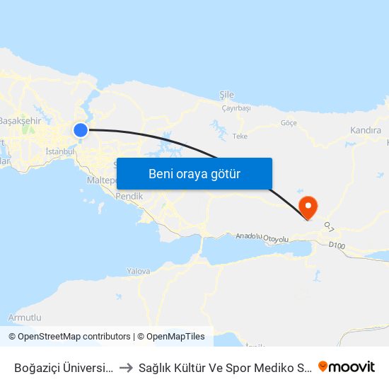 Boğaziçi Üniversitesi to Sağlık Kültür Ve Spor Mediko Sosyal map