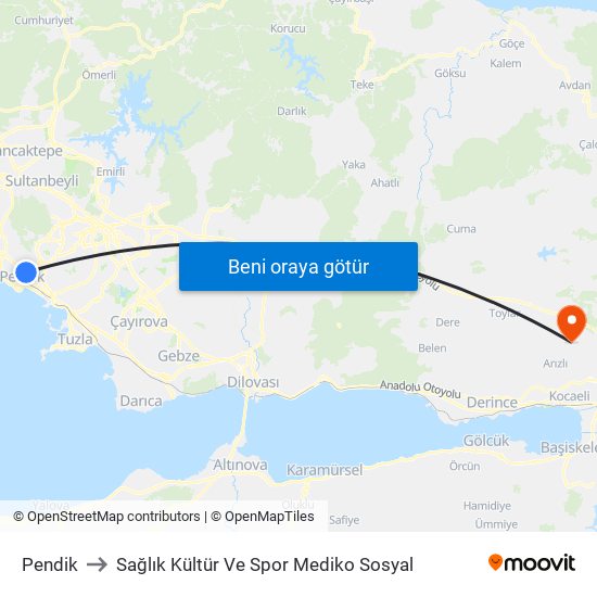 Pendik to Sağlık Kültür Ve Spor Mediko Sosyal map