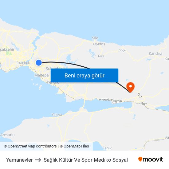 Yamanevler to Sağlık Kültür Ve Spor Mediko Sosyal map