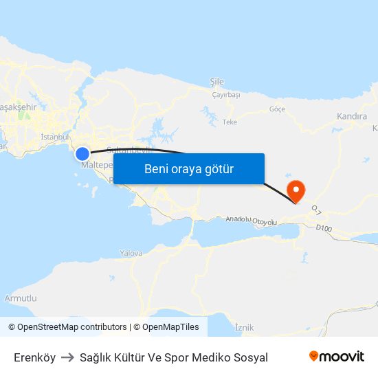 Erenköy to Sağlık Kültür Ve Spor Mediko Sosyal map