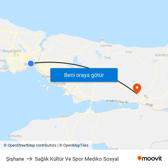 Şişhane to Sağlık Kültür Ve Spor Mediko Sosyal map