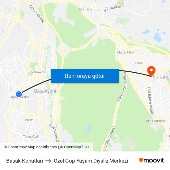 Başak Konutları to Özel Gop Yaşam Diyaliz Merkezi map