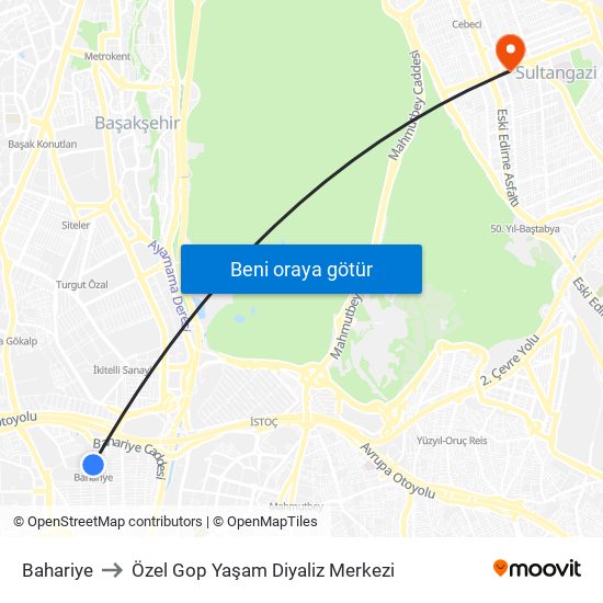 Bahariye to Özel Gop Yaşam Diyaliz Merkezi map