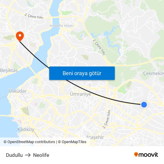 Dudullu to Neolife map