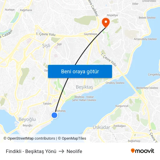 Fındıklı - Beşiktaş Yönü to Neolife map