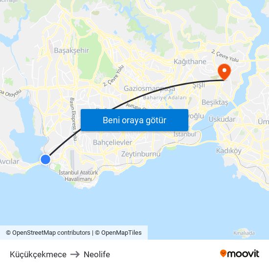 Küçükçekmece to Neolife map