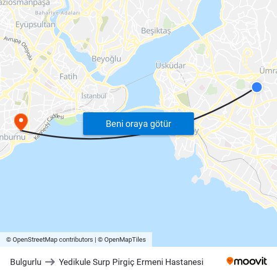 Bulgurlu to Yedikule Surp Pirgiç Ermeni Hastanesi map