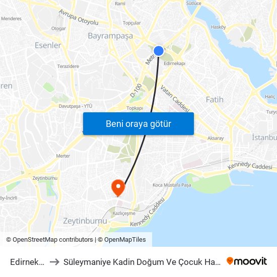 Edirnekapı to Süleymaniye Kadin Doğum Ve Çocuk Hastanesi map