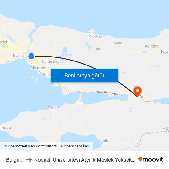 Bulgurlu to Kocaeli Üniversitesi Atçılık Meslek Yüksekokulu map
