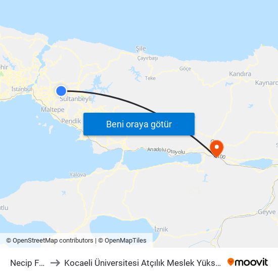 Necip Fazıl to Kocaeli Üniversitesi Atçılık Meslek Yüksekokulu map