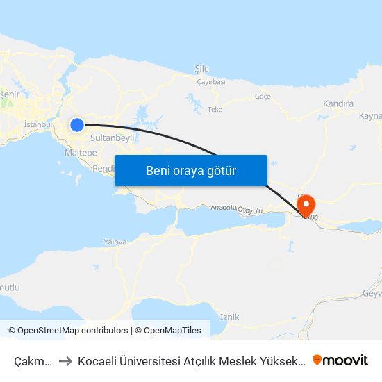 Çakmak to Kocaeli Üniversitesi Atçılık Meslek Yüksekokulu map