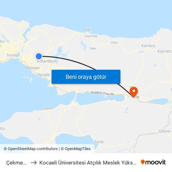 Çekmeköy to Kocaeli Üniversitesi Atçılık Meslek Yüksekokulu map