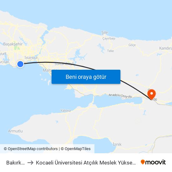 Bakırköy to Kocaeli Üniversitesi Atçılık Meslek Yüksekokulu map