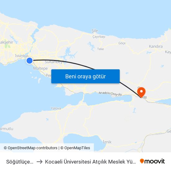 Söğütlüçeşme to Kocaeli Üniversitesi Atçılık Meslek Yüksekokulu map