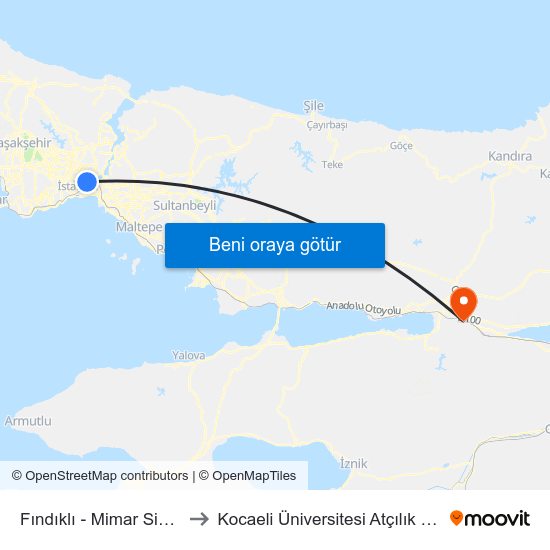 Fındıklı - Mimar Sinan Üniversitesi to Kocaeli Üniversitesi Atçılık Meslek Yüksekokulu map