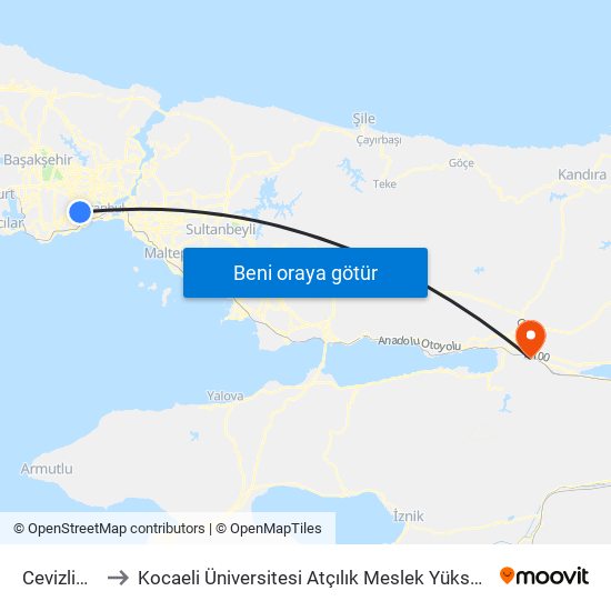 Cevizlibağ to Kocaeli Üniversitesi Atçılık Meslek Yüksekokulu map