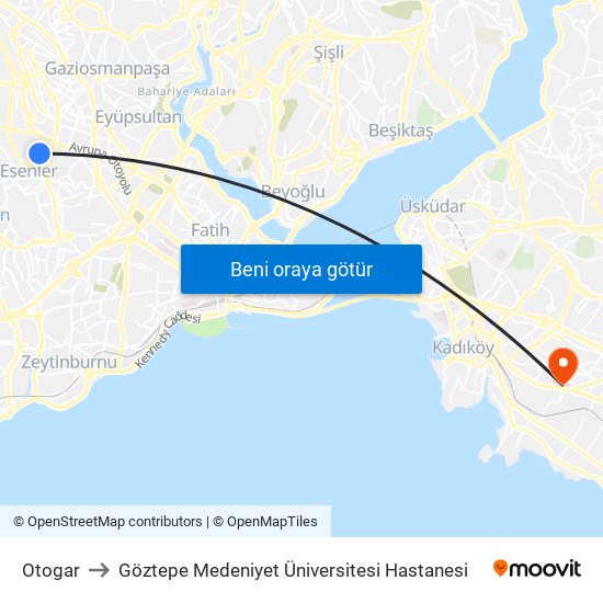 Otogar to Göztepe Medeniyet Üniversitesi Hastanesi map