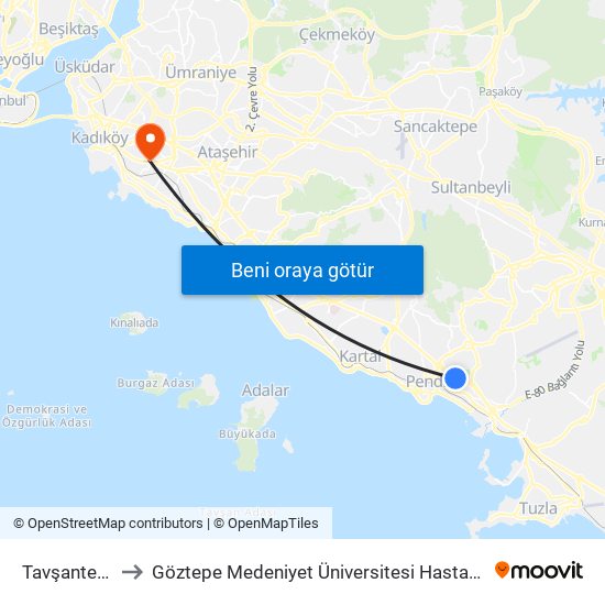 Tavşantepe to Göztepe Medeniyet Üniversitesi Hastanesi map