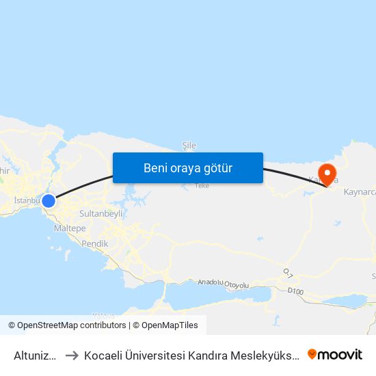 Altunizade to Kocaeli Üniversitesi Kandıra Meslekyüksek Okulu map