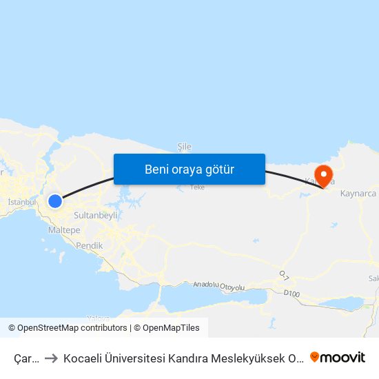 Çarşı to Kocaeli Üniversitesi Kandıra Meslekyüksek Okulu map