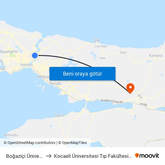 Boğaziçi Üniversitesi to Kocaeli Üniversitesi Tıp Fakültesi Hastanesi map