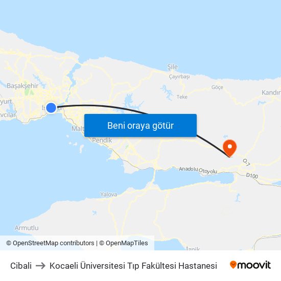 Cibali to Kocaeli Üniversitesi Tıp Fakültesi Hastanesi map