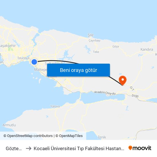 Göztepe to Kocaeli Üniversitesi Tıp Fakültesi Hastanesi map