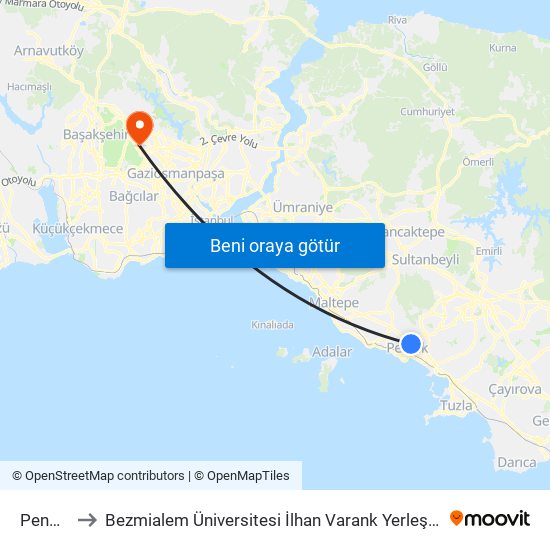 Pendik to Bezmialem Üniversitesi İlhan Varank Yerleşkesi map