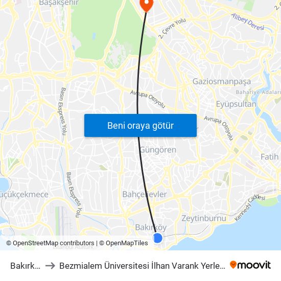Bakırköy to Bezmialem Üniversitesi İlhan Varank Yerleşkesi map