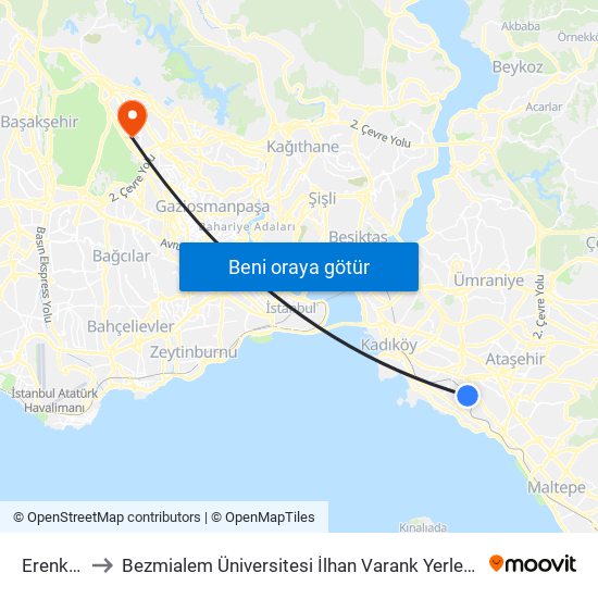 Erenköy to Bezmialem Üniversitesi İlhan Varank Yerleşkesi map