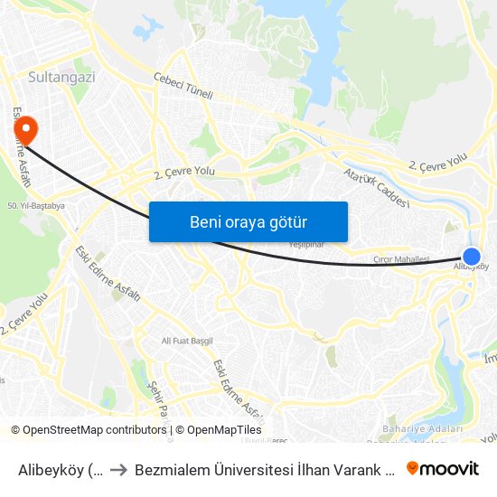 Alibeyköy (M7) to Bezmialem Üniversitesi İlhan Varank Yerleşkesi map