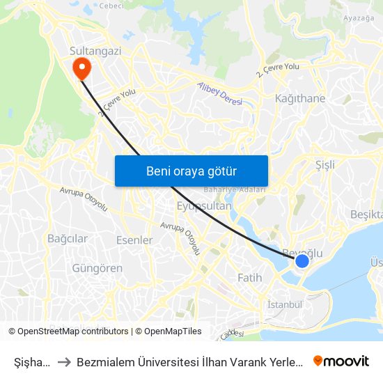 Şişhane to Bezmialem Üniversitesi İlhan Varank Yerleşkesi map