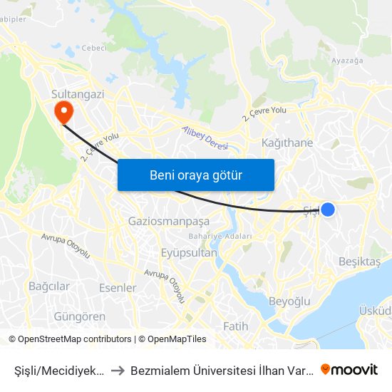 Şişli/Mecidiyeköy (M2) to Bezmialem Üniversitesi İlhan Varank Yerleşkesi map