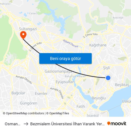 Osmanbey to Bezmialem Üniversitesi İlhan Varank Yerleşkesi map