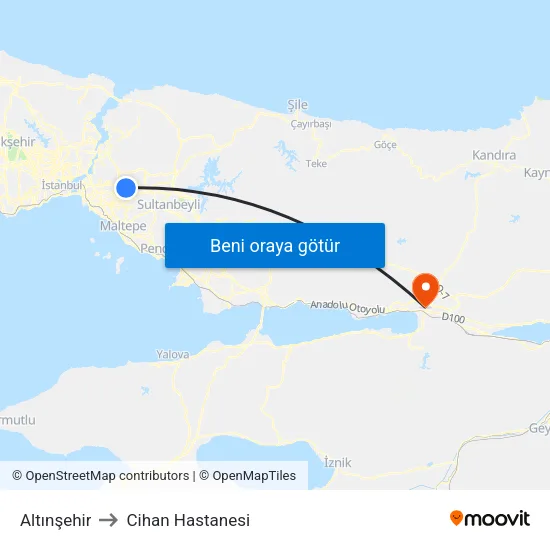 Altınşehir to Cihan Hastanesi map