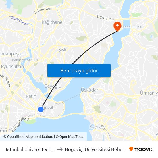 İstanbul Üniversitesi - Laleli to Boğaziçi Üniversitesi Bebek Kapısı map