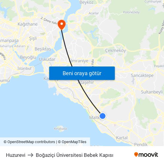 Huzurevi to Boğaziçi Üniversitesi Bebek Kapısı map