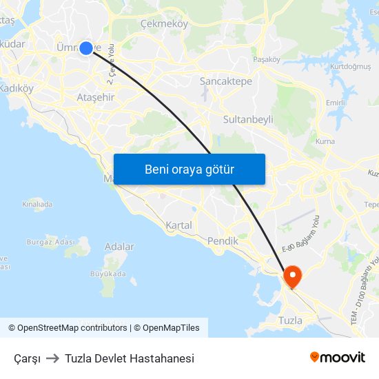 Çarşı to Tuzla Devlet Hastahanesi map