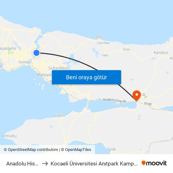 Anadolu Hisarı to Kocaeli Üniversitesi Anıtpark Kampüsü map