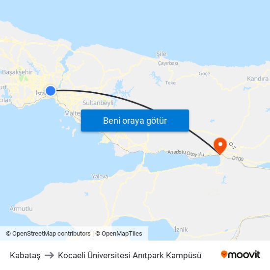 Kabataş to Kocaeli Üniversitesi Anıtpark Kampüsü map