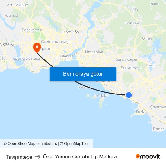 Tavşantepe to Özel Yaman Cerrahi Tıp Merkezi map