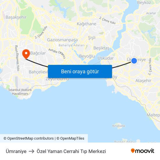 Ümraniye to Özel Yaman Cerrahi Tıp Merkezi map