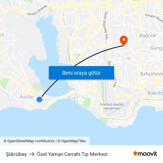 Şükrübey to Özel Yaman Cerrahi Tıp Merkezi map