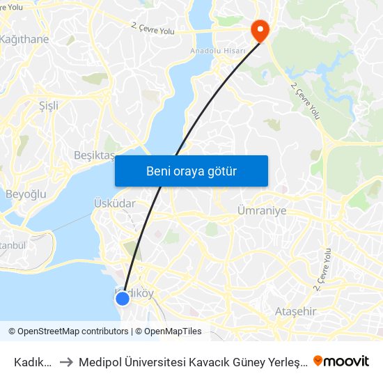 Kadıköy to Medipol Üniversitesi Kavacık Güney Yerleşkesi map