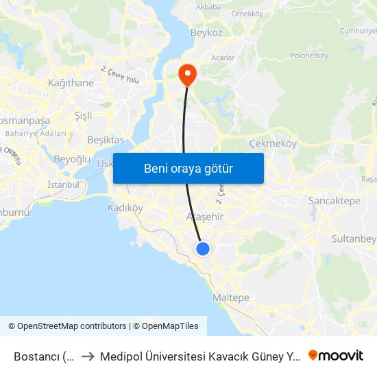 Bostancı (M4) to Medipol Üniversitesi Kavacık Güney Yerleşkesi map