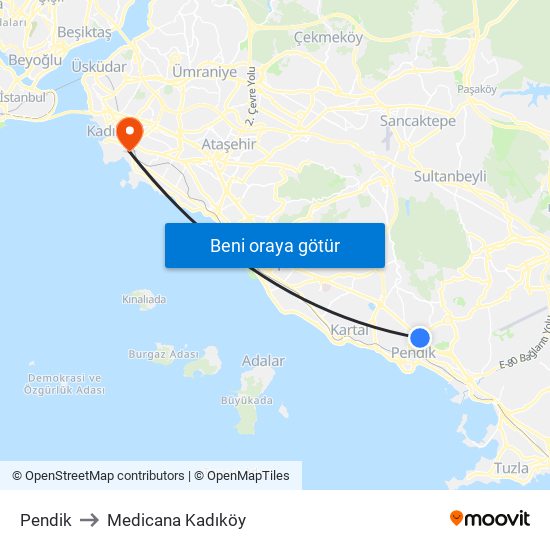 Pendik to Medicana Kadıköy map