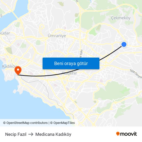 Necip Fazıl to Medicana Kadıköy map