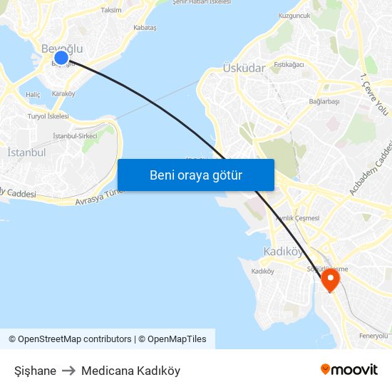 Şişhane to Medicana Kadıköy map